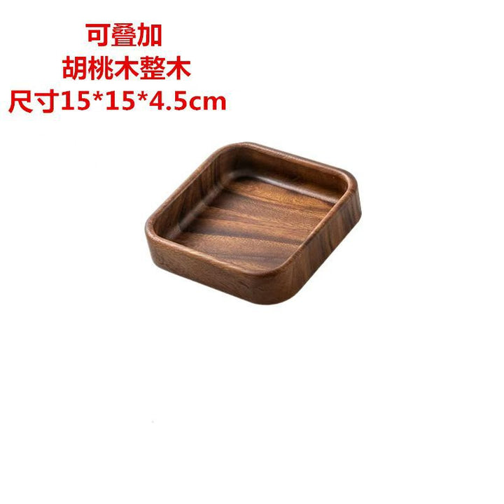 跨境定制胡桃木盘子木质托盘餐盘家用干果盘点心盘方形加厚可堆叠