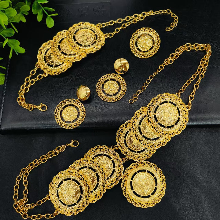 印度中东热销饰品新款时尚结婚四件套项链手链耳饰戒指沙金Jewelr