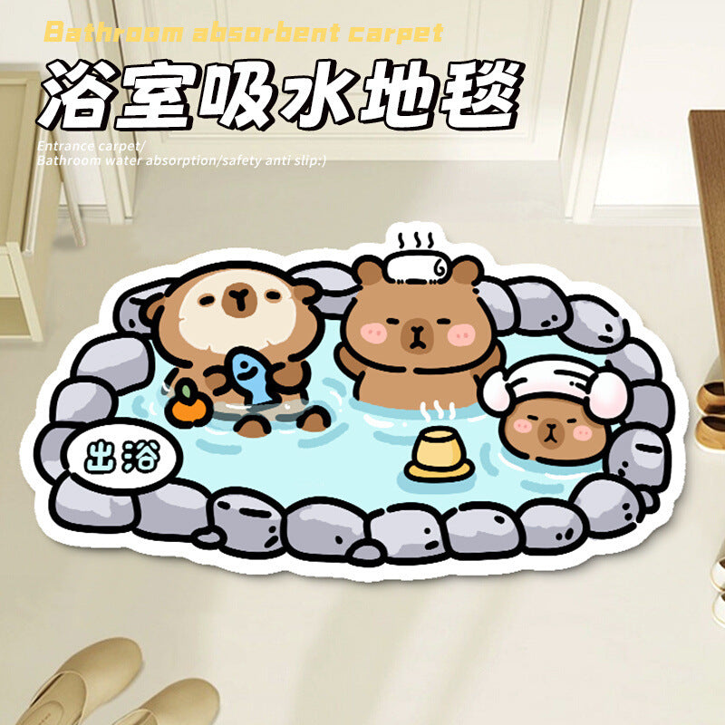 卡皮巴拉硅藻泥地垫吸水速干浴室地垫卫生间门口防滑垫卡通脚垫子