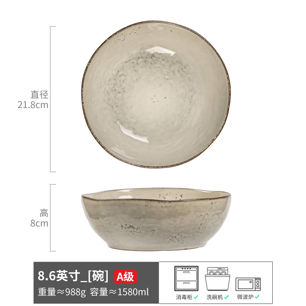 实用异形大碗复古陶瓷汤碗面碗家用大号菜碗餐厅日式餐具深碗批发