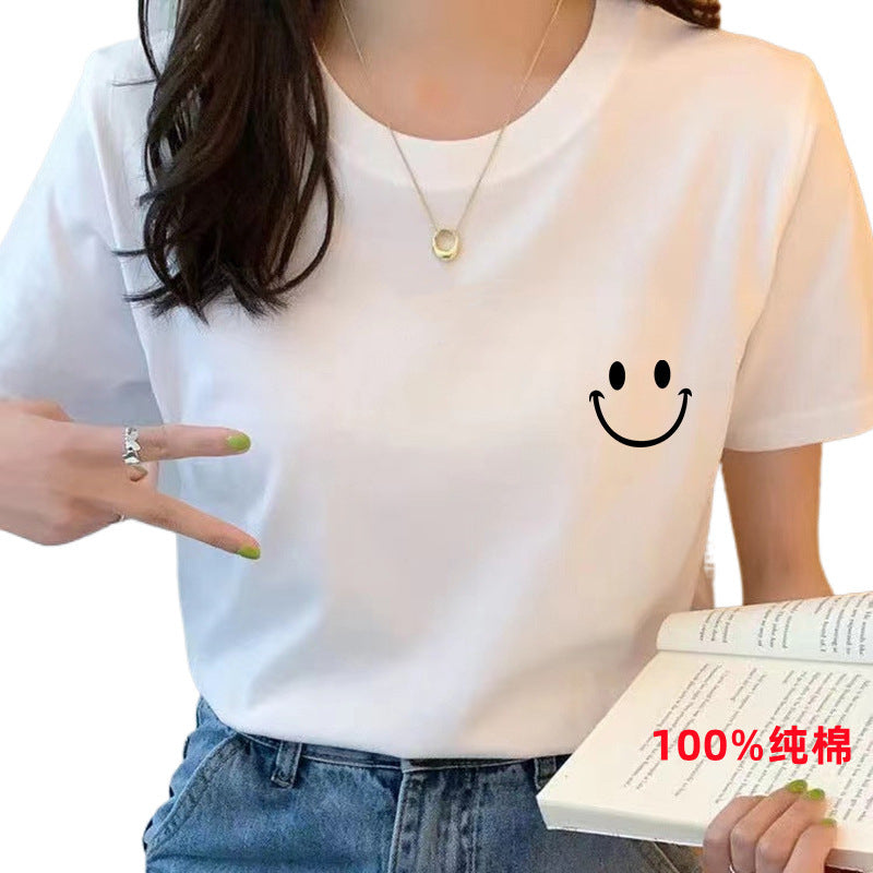2025新款韩版女装宽松打底衫圆领白色上衣正肩休闲百搭短袖T恤女