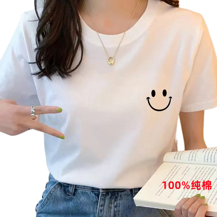 2025新款韩版女装宽松打底衫圆领白色上衣正肩休闲百搭短袖T恤女