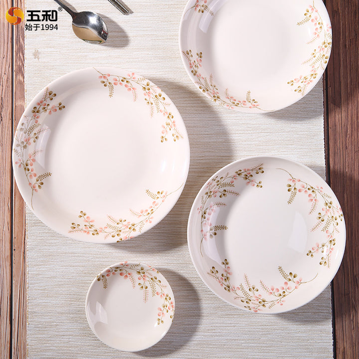 跨境热销食品级密胺餐具桃花家用新年餐具餐厅餐具易洗碗碟盘批发