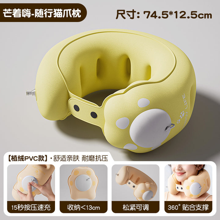 Cat Paw Inflatable Travel Neck Pillow - Portable PVC U-Shaped Support