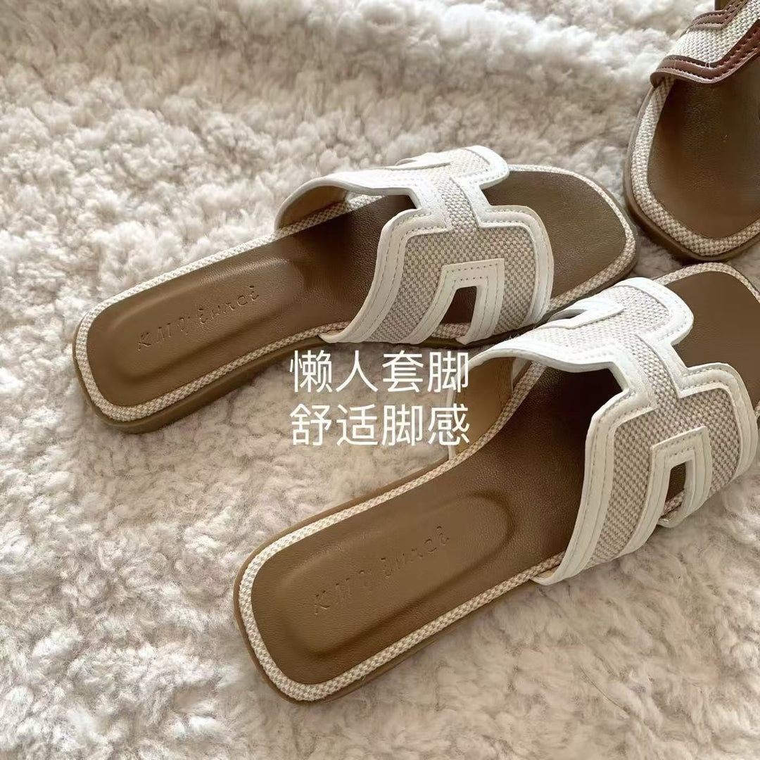 美翻了~平底拖鞋女夏季法式小香风一字带复古凉鞋沙滩拖百搭