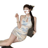 Sleeveless Qipao Mini Dress – Elegant Floral Print Bodycon Short Dress