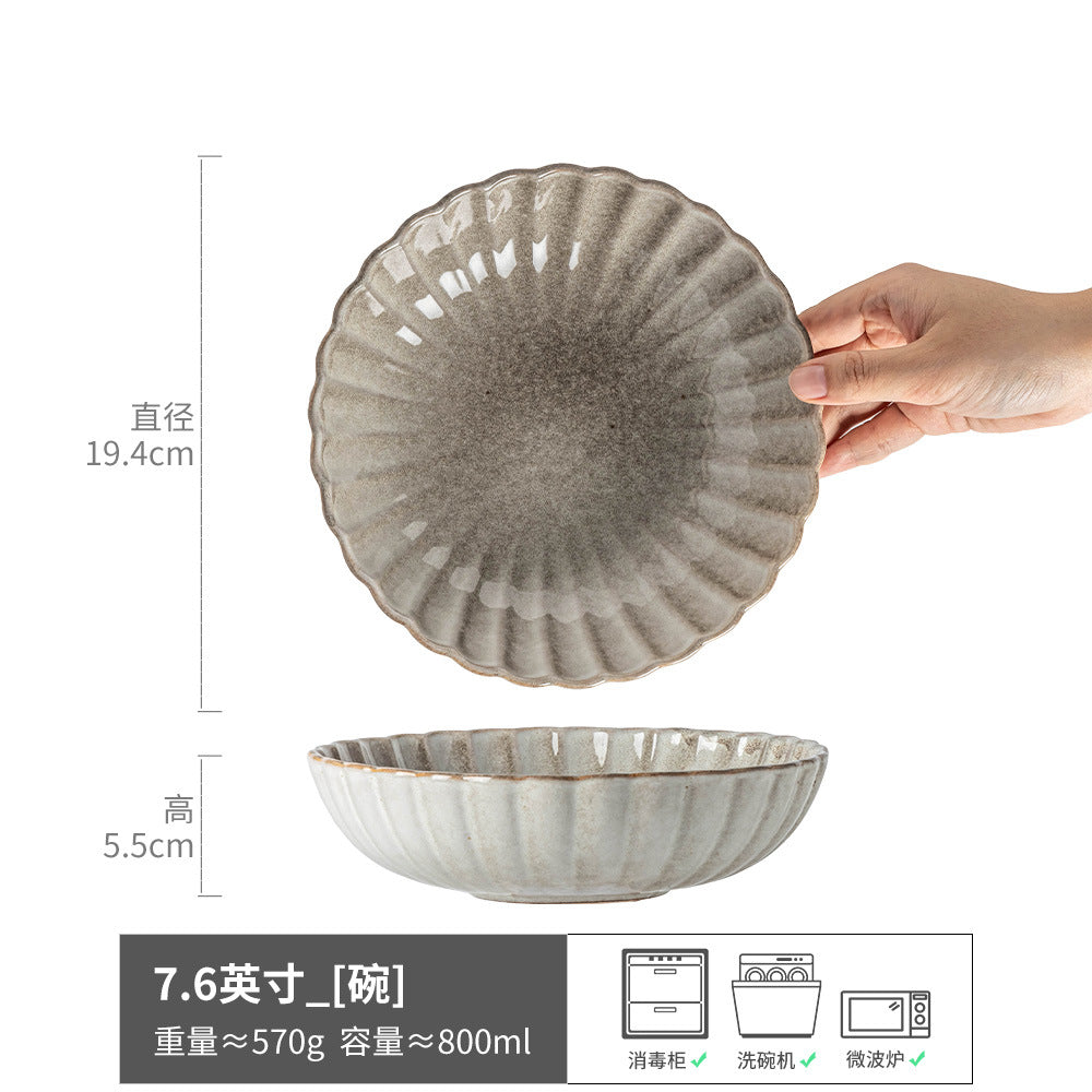 复古敞口碗家用高级感圆形大碗陶瓷餐具菜碗沙拉碗水果碗现货批发