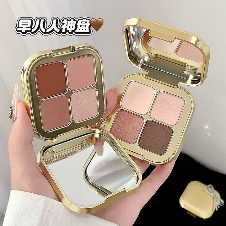 彩妆kakashow四色眼影盘珠光细闪哑光日常淡妆通勤百搭大地色眼影