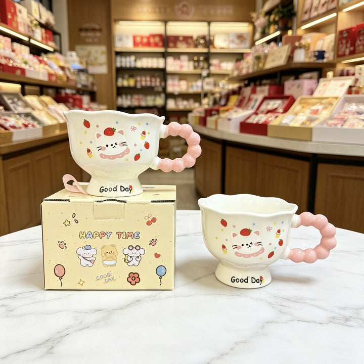 动物苹果高颜值吸管杯马克杯陶瓷杯子水杯盖勺可爱礼盒生日创意物