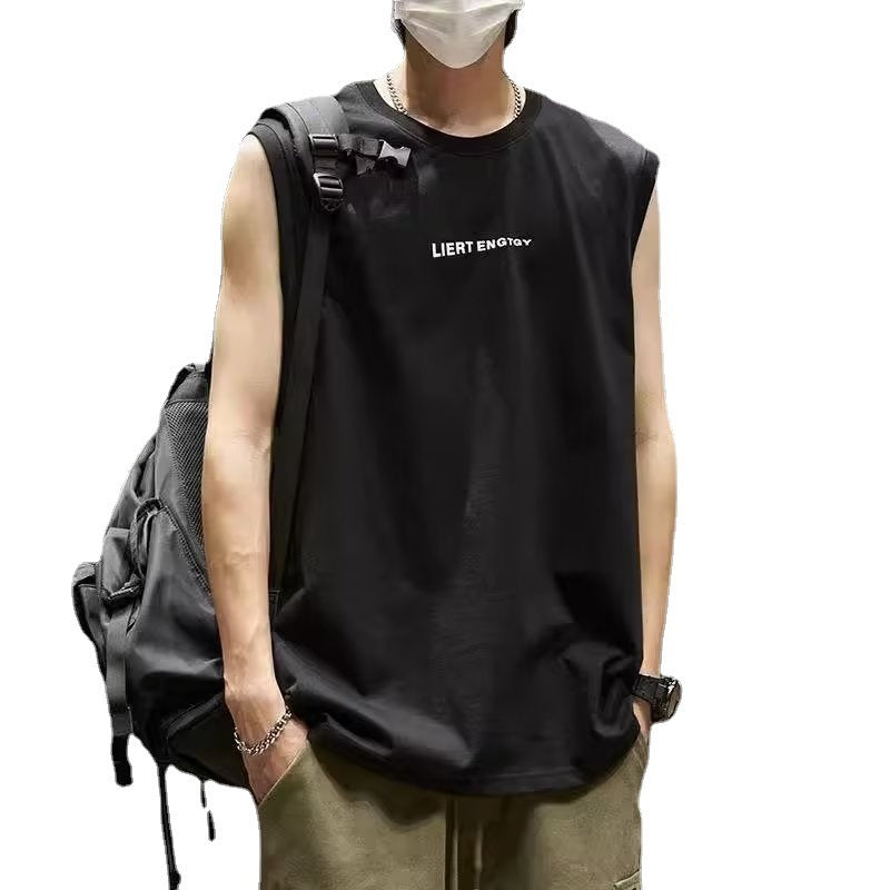 棉质坎肩背心男夏季时尚运动篮球无袖T恤青少年潮流印花宽松汗衫