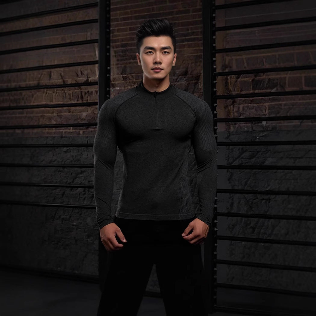 American Seamless Jacquard Zipper Long Sleeve Training Top - Quick Dry Muscle Fit