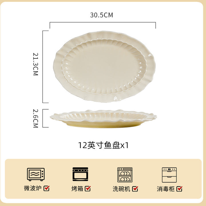 釉下彩奶油风陶瓷饭碗清新碗碟套装家用鱼菜盘汤碗面碗米饭碗