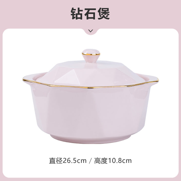 网红高颜值粉色饭碗盘子面碗陶瓷餐具景德镇碗碟套装家用批发自选