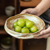 盘子粗陶餐具三足异形盘家用餐厅水果盘复古甜品盘景德镇同款商用