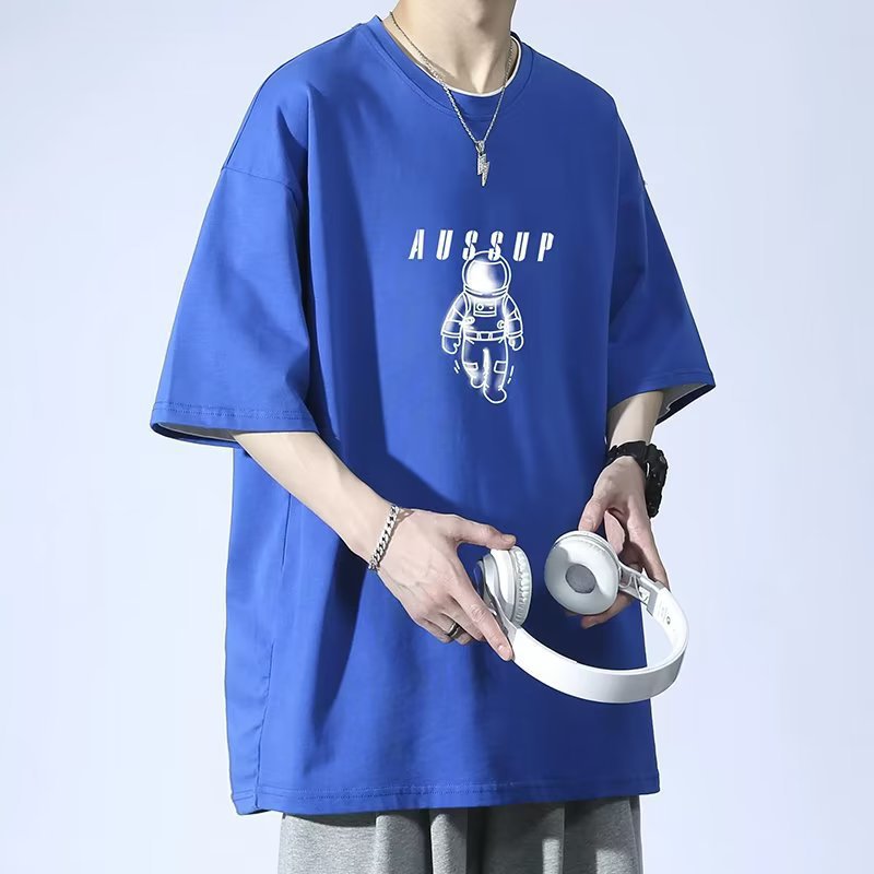 2024夏季短袖宽松T恤男士潮牌休闲半袖潮流体恤打底衫五分袖上衣
