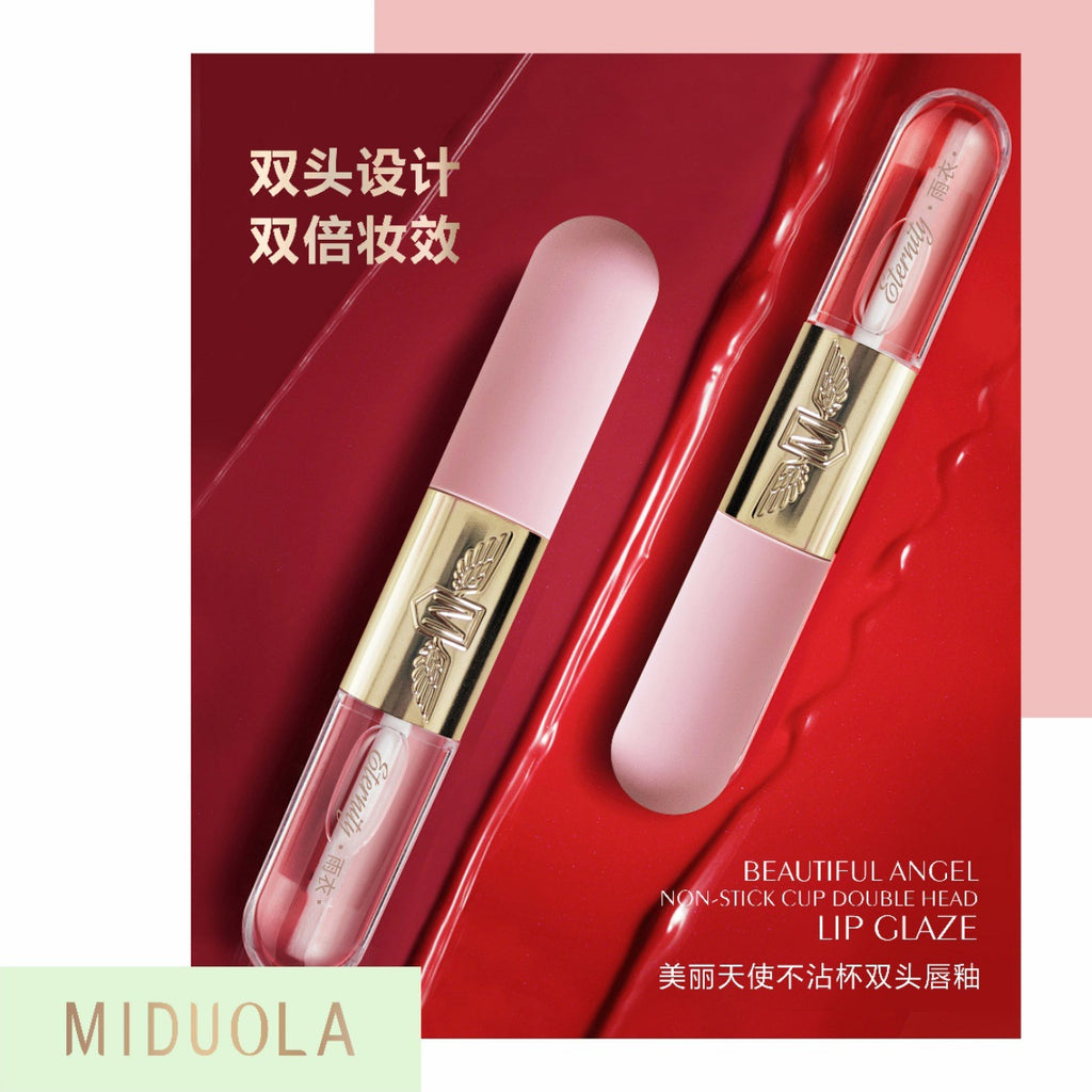 网红跨境新品咪朵拉美丽天使不易沾杯双头唇釉水光不沾杯嘟嘟唇妆