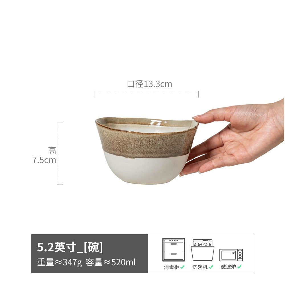 米饭碗家用陶瓷圆形日式小碗甜品碗餐具批发厨房轻奢复古6寸饭碗