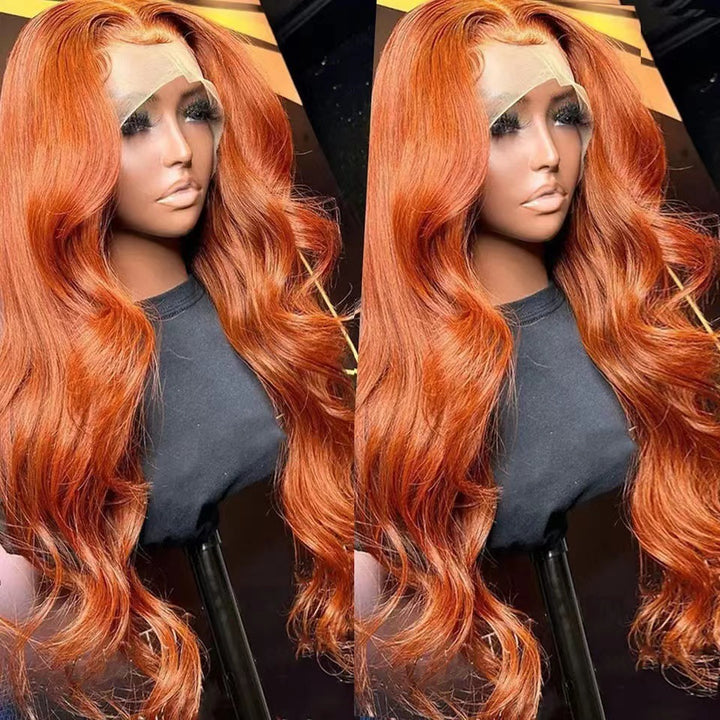 新款前蕾丝假发头套橘色长卷发波浪human hair lace wig 工厂代发