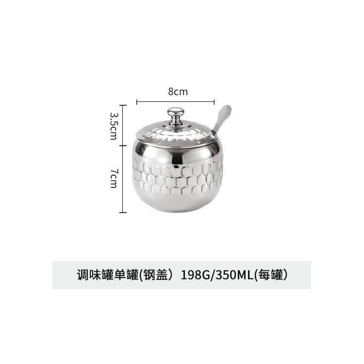 304不锈钢调味罐套装厨房盐味精香料收纳盒家用可视盖带勺调料盒