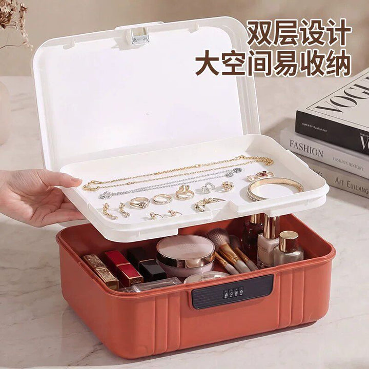 密码收纳箱贵重物品塑料储物箱桌面文件带锁收纳盒车载家用整理箱
