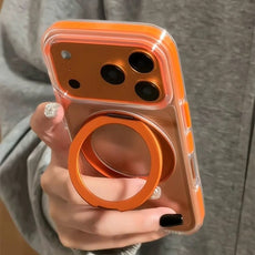 适用iPhone17pro冰晶磁吸手机壳360旋转支架苹果16双色透明防摔套