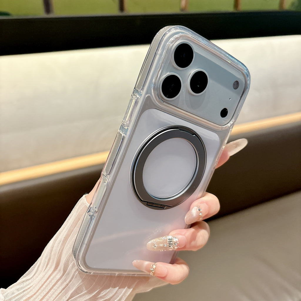 适用iPhone17pro冰晶磁吸手机壳360旋转支架苹果16双色透明防摔套
