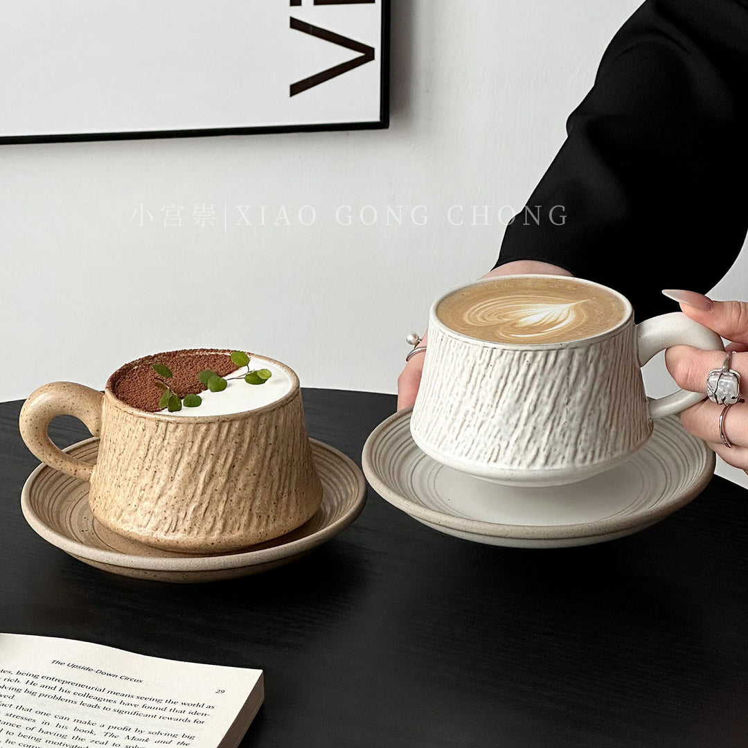 石纹陶瓷杯拉花杯子拿铁咖啡杯碟套装泽田杯马克杯高级感束腰杯