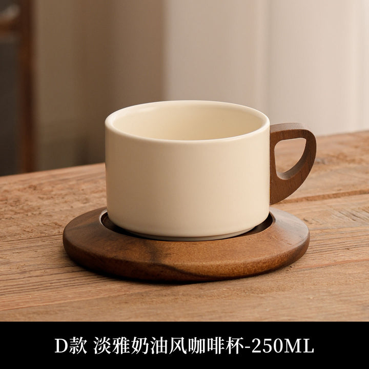 陶土咖啡杯中古风花茶马克杯咖啡杯套装木杯垫送人客户伴手礼logo
