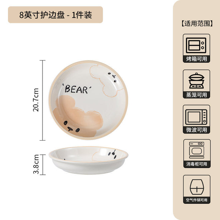 卡通呆萌熊陶瓷碗碟餐具家用儿童小碗小吃碟酸奶碗可爱碗盘子套装
