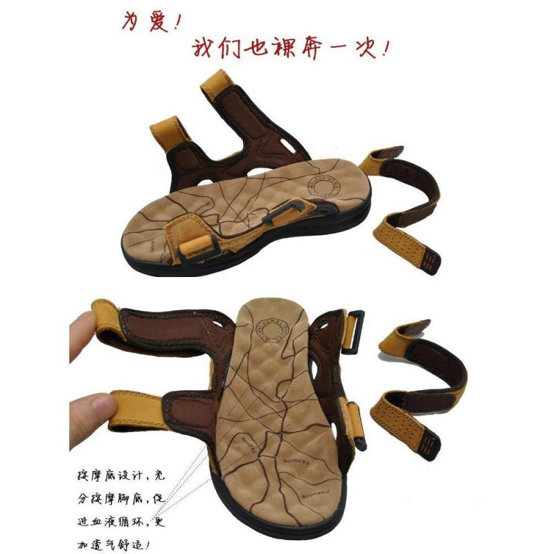 头层牛皮男士凉鞋男潮2025夏季新款休闲运动真皮韩版沙滩鞋大码