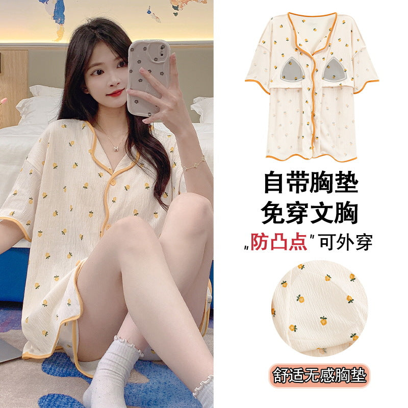 带胸垫清凉睡衣女款爆款2026年新款夏季大码开衫网红夏天家居服夏