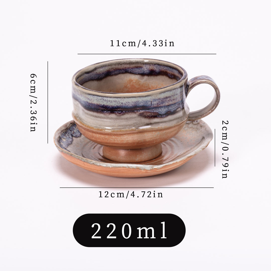 日式复古粗陶咖啡杯杯碟套装高级感餐厅跨境窑变陶瓷拿铁拉花杯子