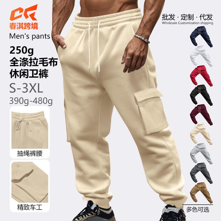 跨境新款重磅休闲纯色堆堆裤欧美亚马逊抓绒加厚束脚美式工装卫裤