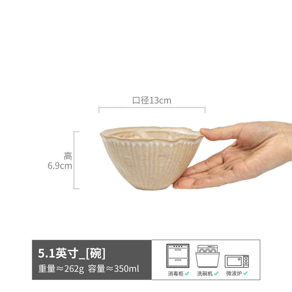 米饭碗家用陶瓷圆形日式小碗甜品碗餐具批发厨房轻奢复古6寸饭碗