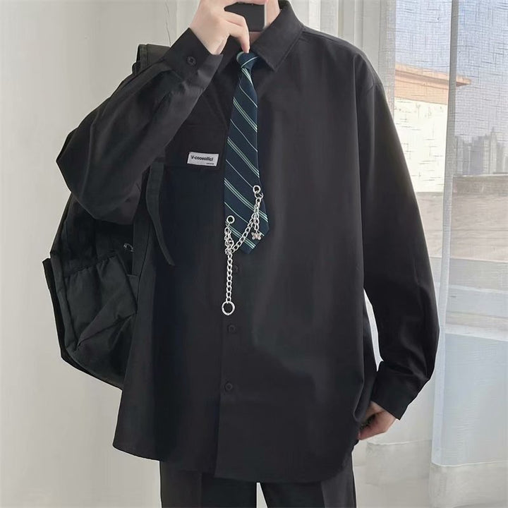 dk制服男士2023年夏季新款日系清新长袖衬衣潮牌宽松bf学院风衬衫