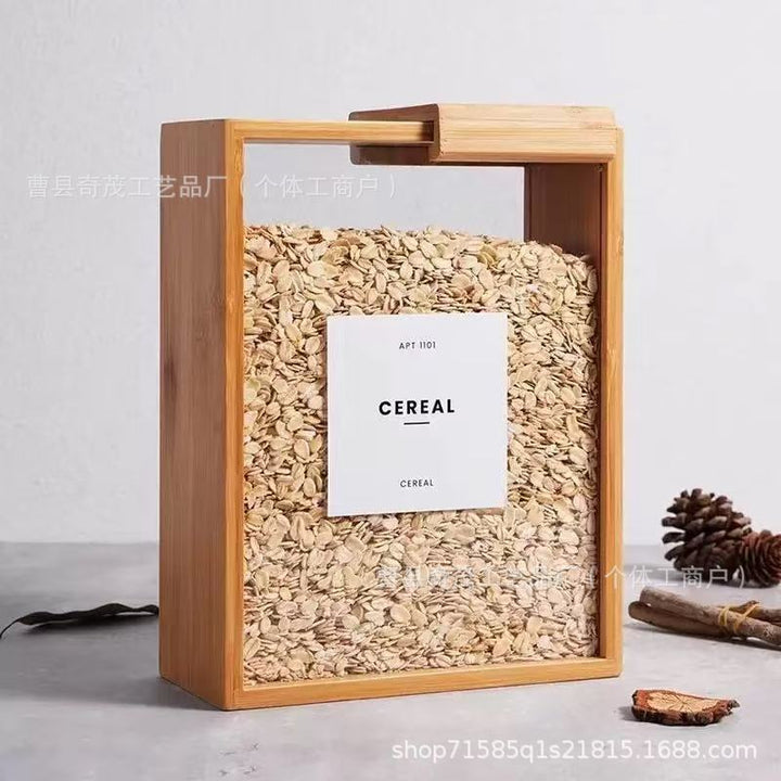 木质多用途谷物收纳盒方形五谷杂粮储物盒竹制滑盖食品储存箱
