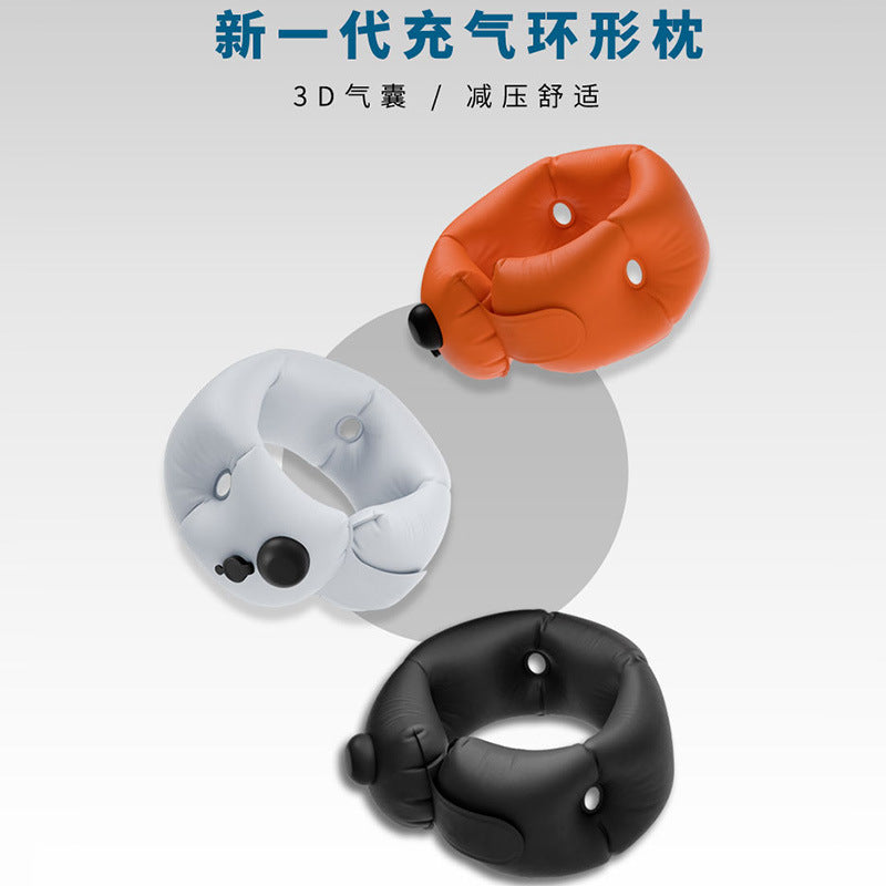 跨境u型充气颈枕便携旅行坐车飞机颈椎牵引器防低头u型枕厂家定制
