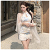 Sleeveless Qipao Mini Dress – Elegant Floral Print Bodycon Short Dress