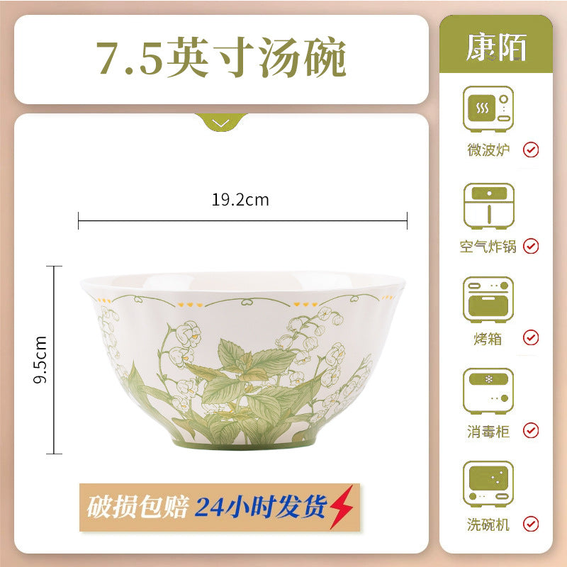 KANGMO Fresh Single Ceramic Tableware Set - Housewarming Bowls Plates & Chopsticks