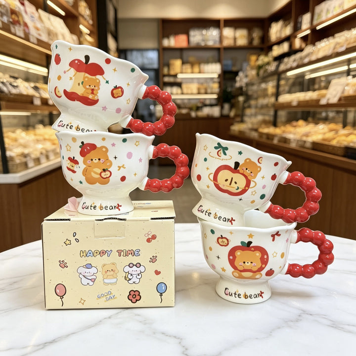 动物苹果高颜值吸管杯马克杯陶瓷杯子水杯盖勺可爱礼盒生日创意物