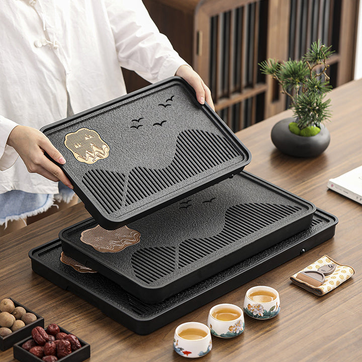2024新款乌金磁石茶盘家用简约长方形茶具托盘功夫茶具套装干泡台