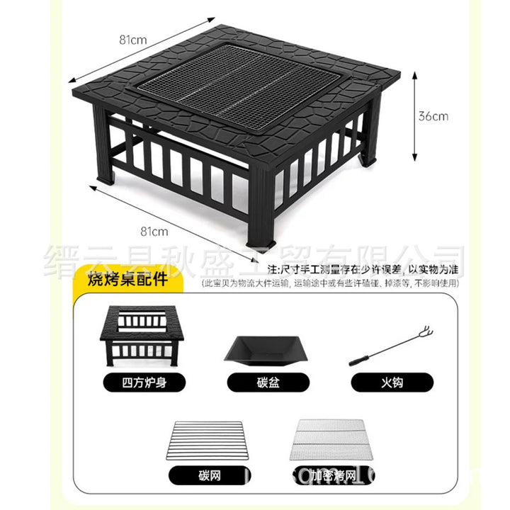围炉煮茶一体桌子多功能烧烤炉户外花园木炭取暖炉烤火炉庭院篝火