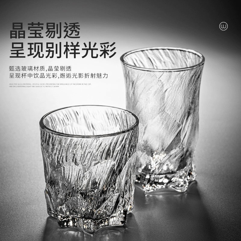 家用水杯套装复古浮雕冰川玻璃杯子水杯高级感茶水杯啤酒杯子