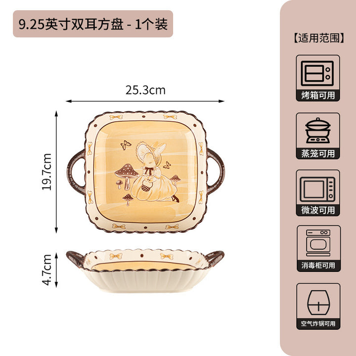 卡通赫本兔碗碟套装家用新款陶瓷餐具乔迁新居送礼碗盘子生日礼物