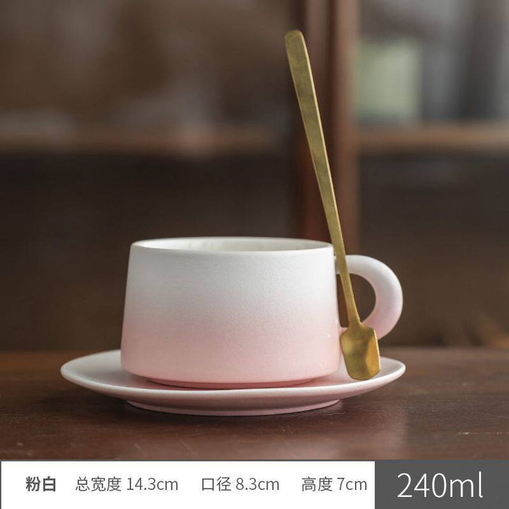 陶瓷咖啡杯碟套装高颜值粗陶渐变马克杯轻奢家用餐厅拉花杯水杯子