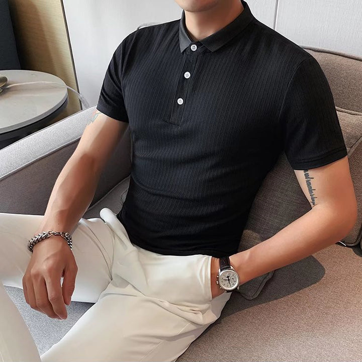 2022年夏季冰丝Polo衫男短袖针织衫韩版修身翻领休闲t恤半袖上衣