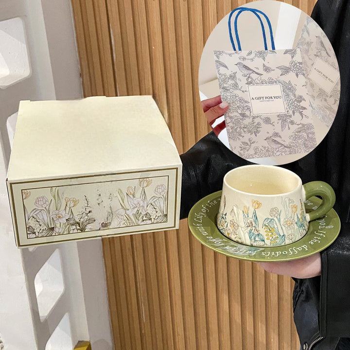 油画风铃花咖啡杯碟套装陶瓷杯杯子伴手礼高级轻奢礼品实用送客户