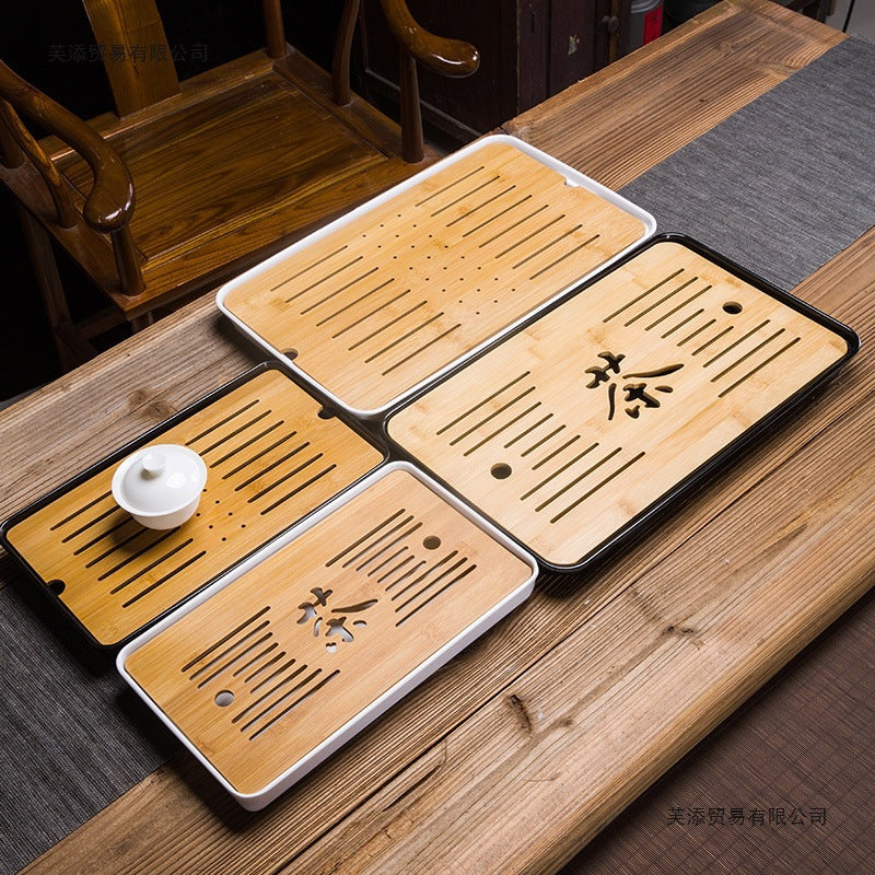 家用简约功夫茶具茶盘套装长方形储水日式密胺竹制小茶台沥水托盘