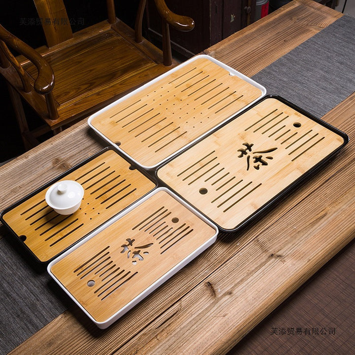 家用简约功夫茶具茶盘套装长方形储水日式密胺竹制小茶台沥水托盘