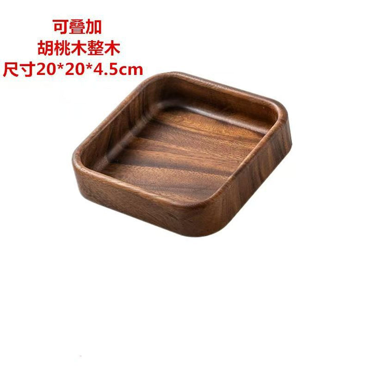 跨境定制胡桃木盘子木质托盘餐盘家用干果盘点心盘方形加厚可堆叠